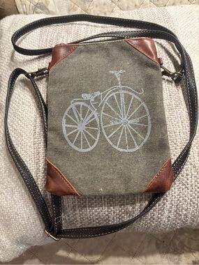Mona B. Canvas Crossbody Bag with Bicycle Graphic – grayish Olive Green